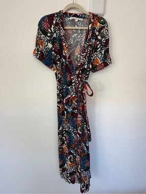 Printed Wrap Dress with Multicolor Abstract Floral Print